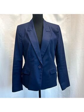 Zara navy blue single breasted tailored fitted blazer jacket Sz XL preppy classy